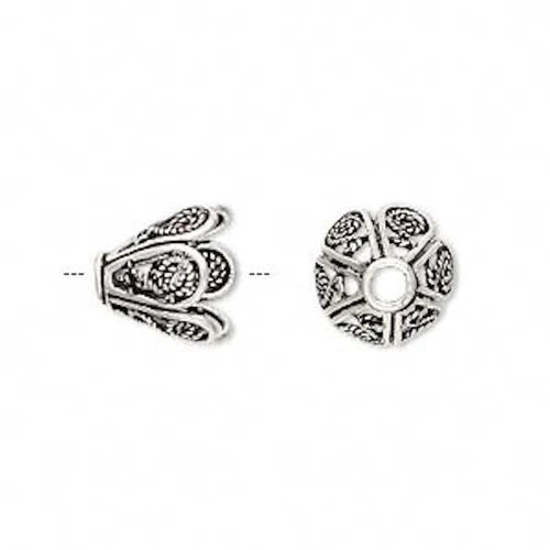 Sterling Silver Flower Bead Cap, Antiqued, 10x11mm, 1 pc