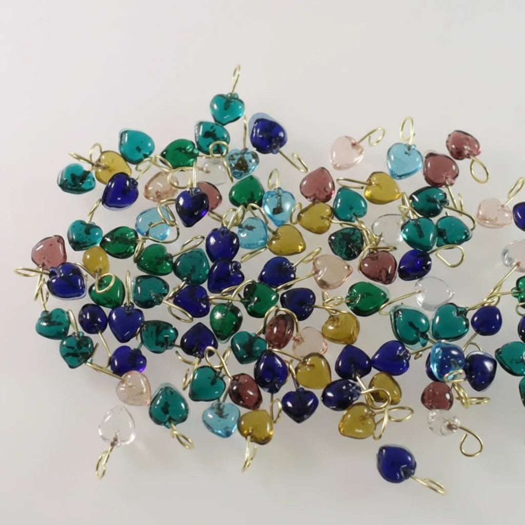 Mixed Glass Heart Charm Drops with Brass Loop, 7mm - 100 pcs