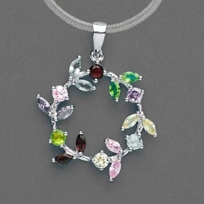 CZ Flower Wreath Pendant, Rhodium Sterling Silver 21mm