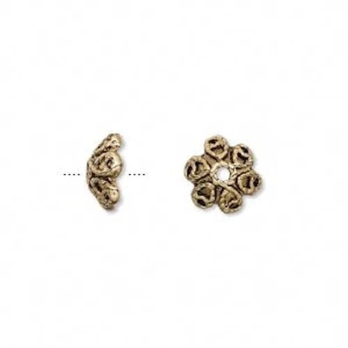 Antiqued Gold Plated Brass Round Flower Bead Caps, 9.5x4.5mm, 24 pcs