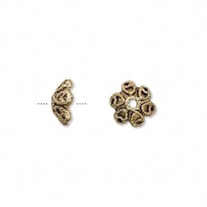 Antiqued Gold Plated Brass Round Flower Bead Caps, 9.5x4.5mm, 24 pcs
