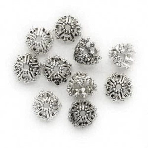 Antiqued Silver Pewter Filigree Heart Bead Caps, 7x9mm (fits 6–8mm beads), 10 pcs