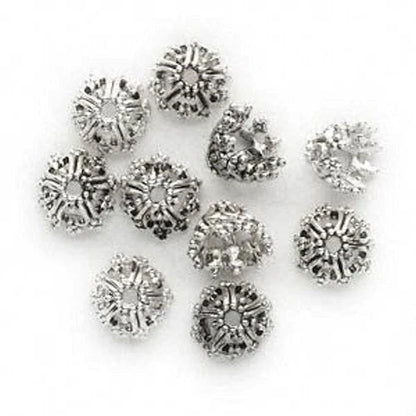 Antiqued Silver Pewter Filigree Heart Bead Caps, 7x9mm (fits 6–8mm beads), 10 pcs