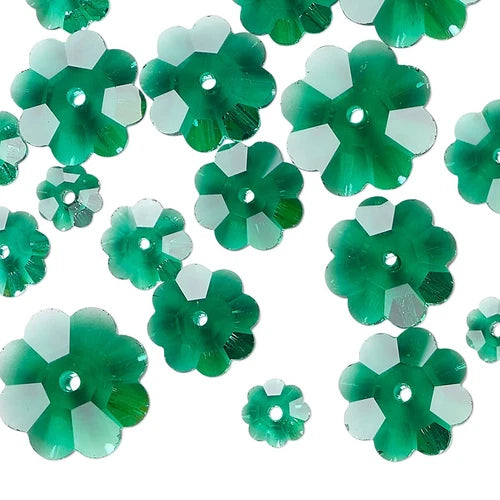 Bead Mix, 20 Emerald Green Margarita Flower Glass Crystal of 5 Graduated Sizes