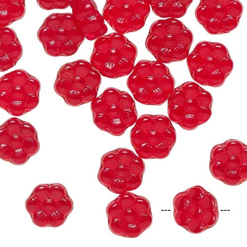 50 Czech Pressed Glass Siam Ruby Red 9mm Daisy Disc Flower Beads with 1mm Hole