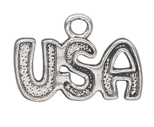 Charm, 20 Antiqued Silver Plated Pewter 15x8mm USA Patriot Sign *