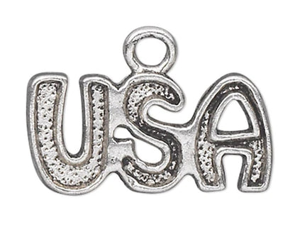 Charm, 20 Antiqued Silver Plated Pewter 15x8mm USA Patriot Sign *