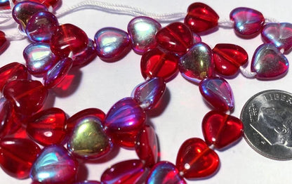 Czech Pressed Glass Ruby Red AB 10mm HEART Beads with 0.8-1mm Hole 1 Strand(45) *