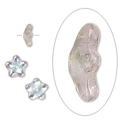 Czech Pressed Glass Light Rose AB Flower Bead Caps, 8x3mm, 50 pcs