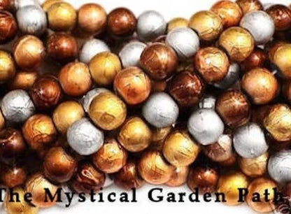 Silver Gold Copper Bronze Round Textured Glass Beads, 12mm, 1 Strand (approx. 34)