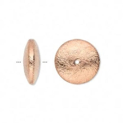 Brushed Copper Plated Saucer Beads, 16x6mm, 6 pcs