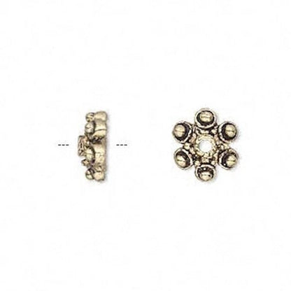 Antiqued Gold Plated Pewter Round Bead Caps, 10x4.5mm, 24 pcs