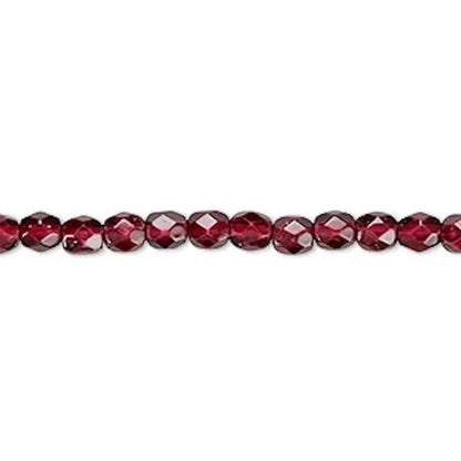 Garnet Red Czech Fire Polished 4mm Faceted Round Glass Beads 1 Std(100)