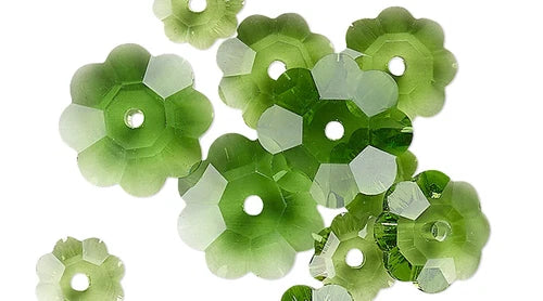12 Trans Green Margarita Flower Glass Crystal Bead Mix of 3 Graduated Sizes