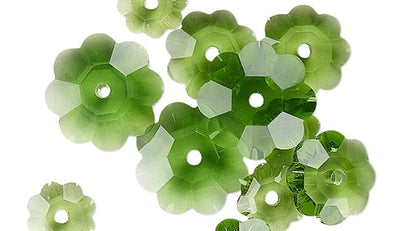 12 Trans Green Margarita Flower Glass Crystal Bead Mix of 3 Graduated Sizes