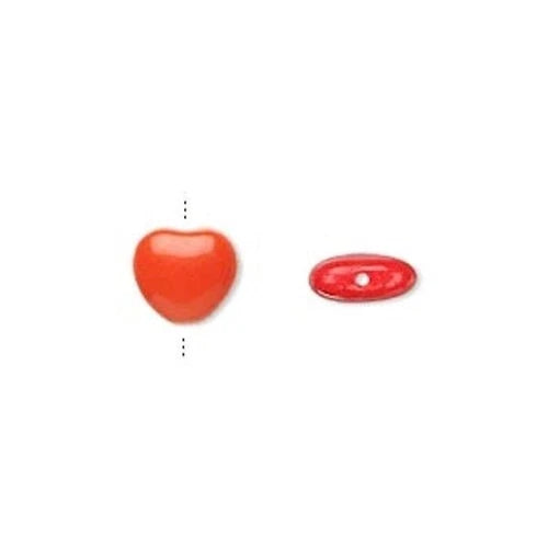 Czech Opaque Orange Pressed Glass Heart Beads, 8mm, 1 Strand (approx. 50)