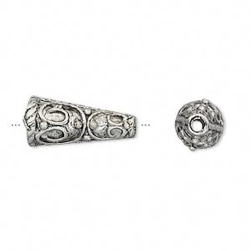 Antiqued Silver Pewter Fancy Cone Bead Caps, 18.5x9mm, 2 pcs