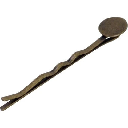 Antiqued Brass Plated Bobby Pin Hair Clips with Glue-On Pad, 50mm, 12 pcs
