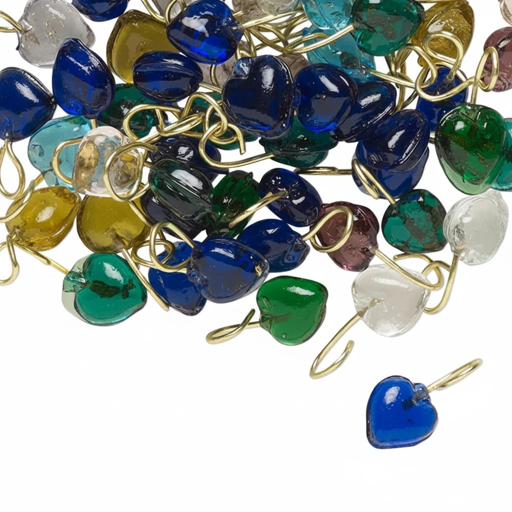 Mixed Glass Heart Charm Drops with Brass Loop, 7mm - 100 pcs