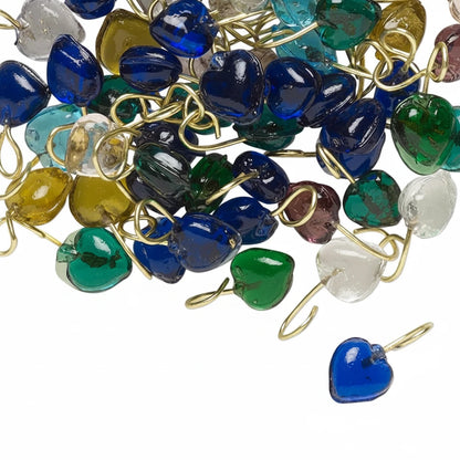 Mixed Glass Heart Charm Drops with Brass Loop, 7mm - 100 pcs