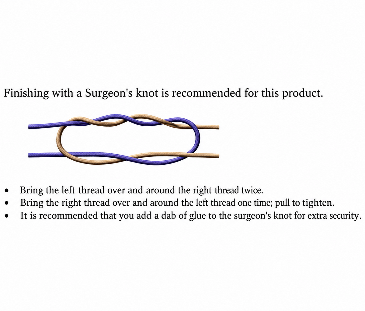 Diagram of a surgeon's knot with text instructions on how to tie it.